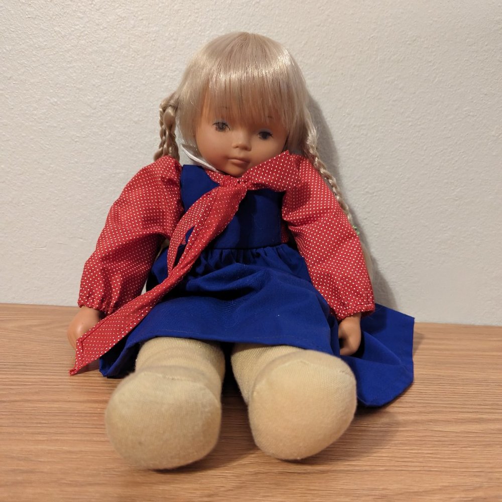 Blue & Red Cloth Dress Doll with Blonde Hair